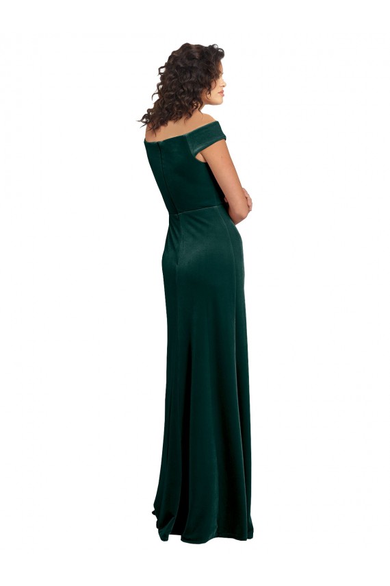 Vert foncé Trapèze Col Carré Velours Stretch Longue Formelles Robes demoiselle d'honneur / Robes de soirée / Robes de bal en Gros