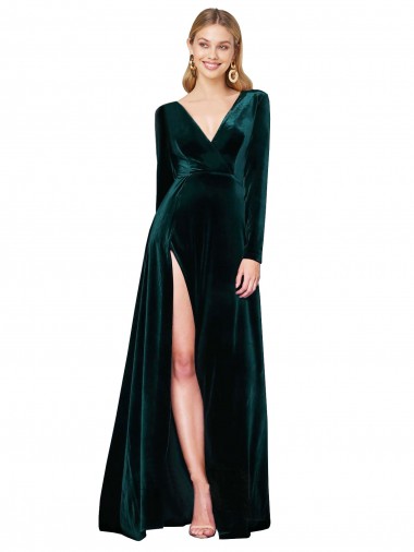 Vert foncé Trapèze Col V Balayage train Velours Stretch Longue Formelles Robes demoiselle d'honneur / Robes de soirée / Robes de bal en Gros