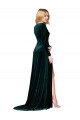 Vert foncé Trapèze Col V Balayage train Velours Stretch Longue Formelles Robes demoiselle d'honneur / Robes de soirée / Robes de bal en Gros
