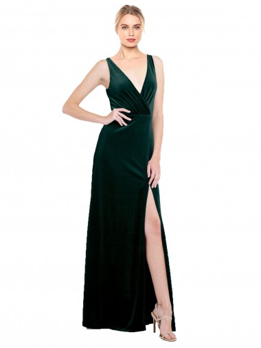 Vert foncé Trapèze Col V Velours Stretch Longue Formelles Robes demoiselle d'honneur / Robes de soirée / Robes de bal en Gros