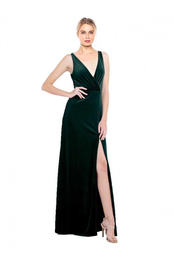 Vert foncé Trapèze Col V Velours Stretch Longue Formelles Robes demoiselle d'honneur / Robes de soirée / Robes de bal en Gros