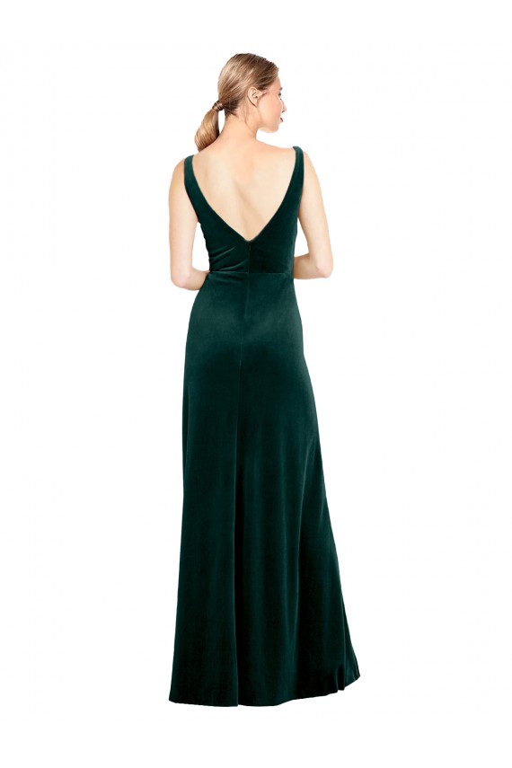 Vert foncé Trapèze Col V Velours Stretch Longue Formelles Robes demoiselle d'honneur / Robes de soirée / Robes de bal en Gros