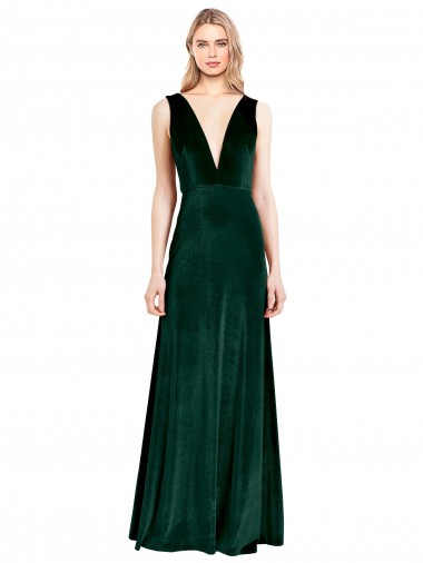 Vert foncé Trapèze Col V Velours Stretch Longue Formelles Robes demoiselle d'honneur / Robes de soirée / Robes de bal en Gros