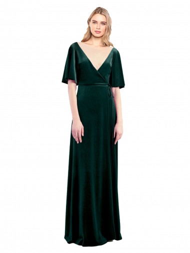 Vert foncé Trapèze Col V Velours Stretch Longue Robes demoiselle d'honneur / Robes de bal en Gros