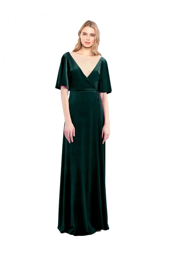 Vert foncé Trapèze Col V Velours Stretch Longue Robes demoiselle d'honneur / Robes de bal en Gros