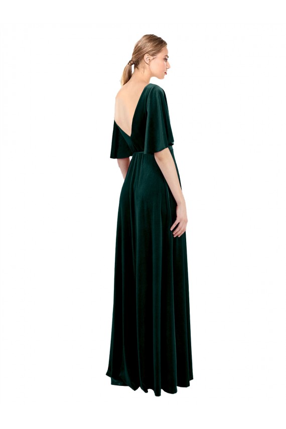Vert foncé Trapèze Col V Velours Stretch Longue Robes demoiselle d'honneur / Robes de bal en Gros