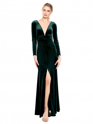 Vert foncé Trapèze Col V Velours Stretch Longue Robes demoiselle d'honneur / Robes de bal en Gros