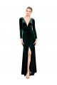 Vert foncé Trapèze Col V Velours Stretch Longue Robes demoiselle d'honneur / Robes de bal en Gros