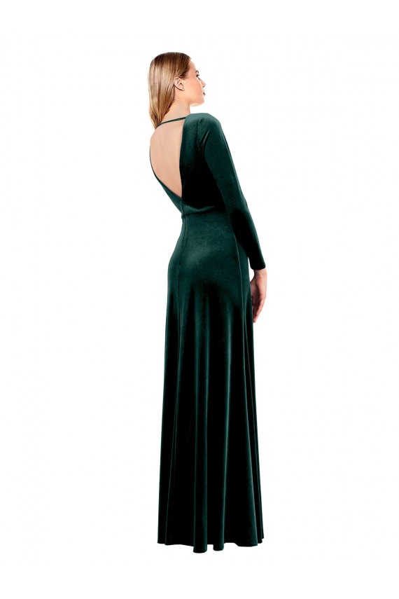 Vert foncé Trapèze Col V Velours Stretch Longue Robes demoiselle d'honneur / Robes de bal en Gros