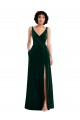 Vert foncé Trapèze Col V Velours Stretch Longue Robes demoiselle d'honneur / Robes de bal en Gros