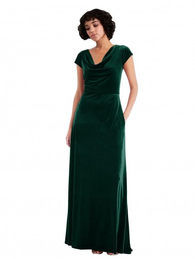Vert foncé Trapèze Velours Stretch Longue Robes demoiselle d'honneur / Robes de bal en Gros
