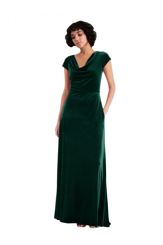 Vert foncé Trapèze Velours Stretch Longue Robes demoiselle d'honneur / Robes de bal en Gros