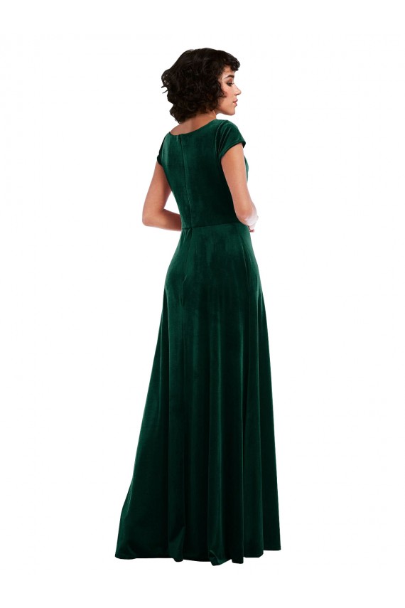 Vert foncé Trapèze Velours Stretch Longue Robes demoiselle d'honneur / Robes de bal en Gros