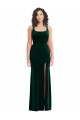 Vert foncé Trompette Col Carré Velours Stretch Longue Robes demoiselle d'honneur / Robes de bal en Gros