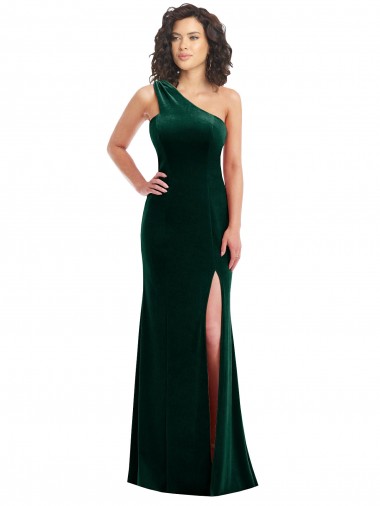 Vert foncé Trompette Velours Stretch Longue Robes demoiselle d'honneur / Robes de bal en Gros