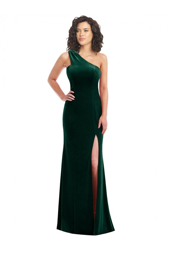 Vert foncé Trompette Velours Stretch Longue Robes demoiselle d'honneur / Robes de bal en Gros