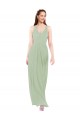 Vert fumée Fourreau Col V Mousseline Longue Robes demoiselle d'honneur en Gros