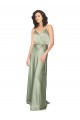 Vert fumée Trapèze Col V Satiné Soyeux Longue Formelles Robes demoiselle d'honneur / Robes de soirée en Gros