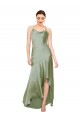 Vert fumée Trapèze Satiné Soyeux Longue Asymétrique Formelles Robes demoiselle d'honneur / Robes de soirée / Robes de bal en Gros