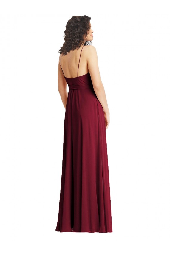 Vert fumée Trompette Bretelles spaghetti Col V Mousseline Longue Formelles Robes demoiselle d'honneur / Robes de soirée en Gros