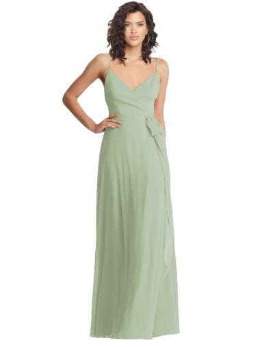 Vert fumée Trompette Bretelles spaghetti Col V Mousseline Longue Formelles Robes demoiselle d'honneur / Robes de soirée en Gros