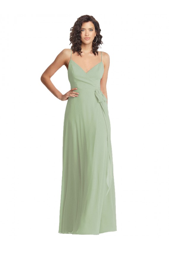Vert fumée Trompette Bretelles spaghetti Col V Mousseline Longue Formelles Robes demoiselle d'honneur / Robes de soirée en Gros