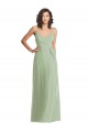 Vert fumée Trompette Bretelles spaghetti Col V Mousseline Longue Formelles Robes demoiselle d'honneur / Robes de soirée en Gros