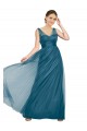 Vert sarcelle Trapèze Col V Tulle Longue Robes demoiselle d'honneur en Gros
