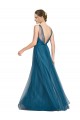 Vert sarcelle Trapèze Col V Tulle Longue Robes demoiselle d'honneur en Gros