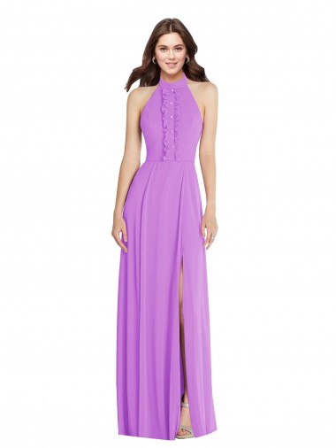 Violet Trapèze Licou Mousseline Longue Formelles Robes demoiselle d'honneur / Robes de soirée en Gros