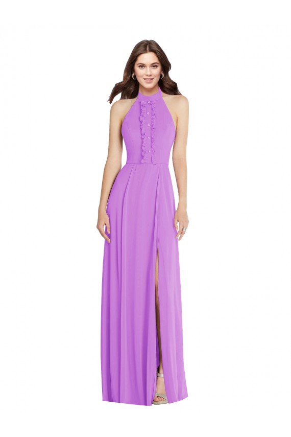 Violet Trapèze Licou Mousseline Longue Formelles Robes demoiselle d'honneur / Robes de soirée en Gros
