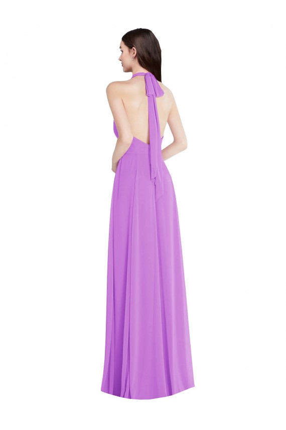 Violet Trapèze Licou Mousseline Longue Formelles Robes demoiselle d'honneur / Robes de soirée en Gros