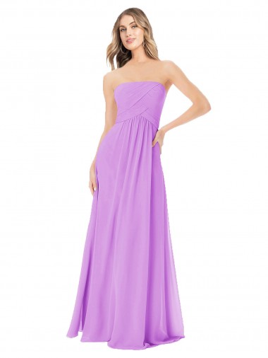 Violet Trapèze Sans bretelle Mousseline Longue Robes demoiselle d'honneur en Gros
